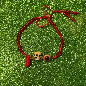 Evil eye protection bracelet with skull Red
