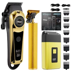 Men's 3/4-Piece Professional Blonde Hair Clipper & TrimmerKit, USB-Rechargeable Barber Set with LCD Display, AdjustableBlade Clippers, and Precision Trimmer, Any