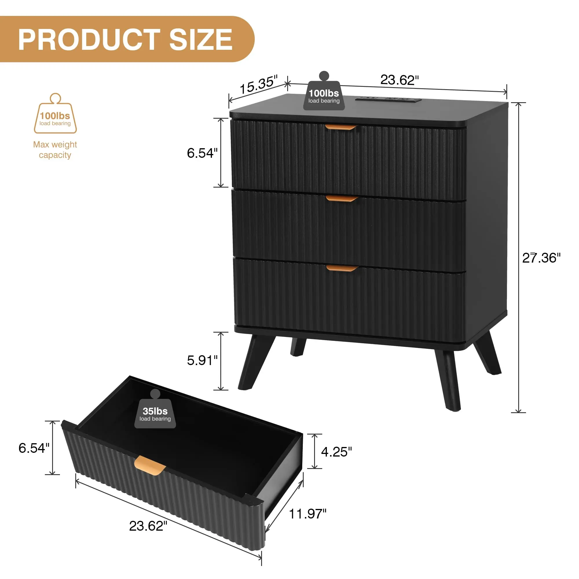 3 Drawer Black 1 Set