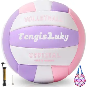 Soft Touch Volleyball Kit - Official Size 5 PU Leather Volleyball - for Outdoor/Indoor Play/Beach Game/Gym Training for Youth Teens Children Practice Volleyballs with Small Pump