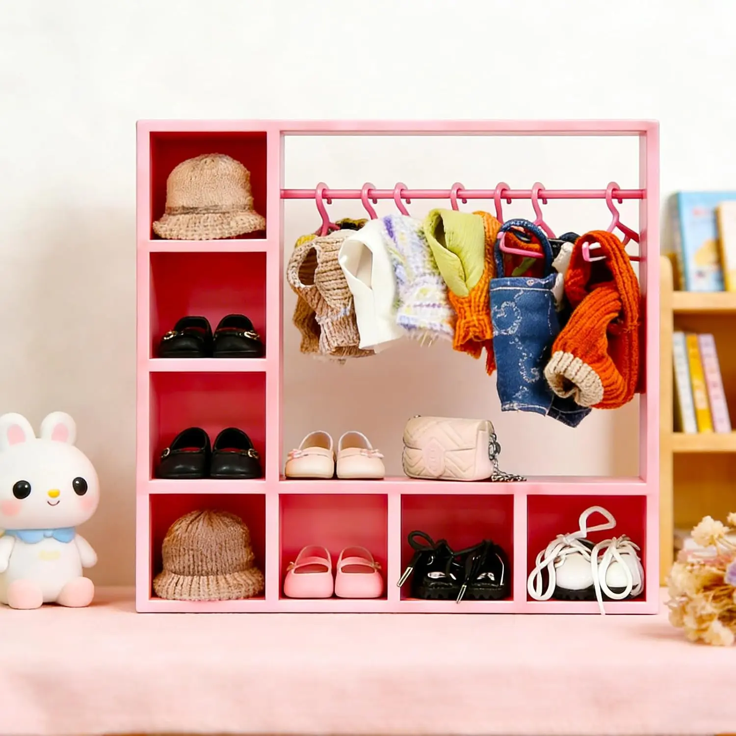 Labubu Doll Clothes Plastic Wardrobe Organizer with Hangers - Mini Toy Storage Closet, Home Interior Space Saver, Outfit Display Stand for Collectors