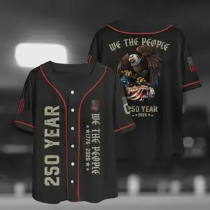 USA Eagle All Over Print Baseball Jersey, Patriotic Button Up Shirt, 4th of July American Pride Top