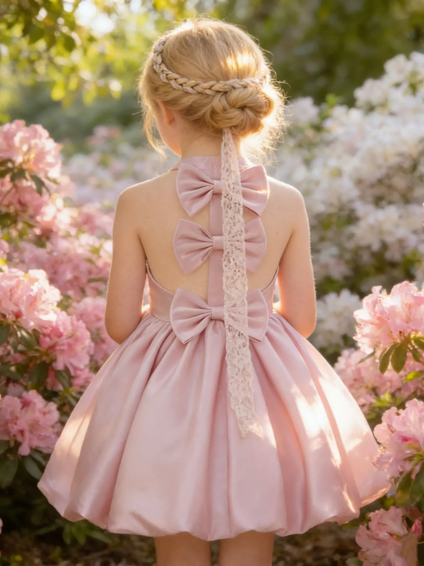 Girl's Backless Halter Neck Bow Puffy Dress, Toddler Summer Dresses, Summer Cute Party Dress for Birthday, Piano Performance and Catwalk