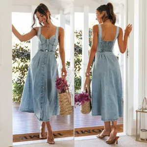 2025 plus size women's summer suspenders distressed holiday casual style button long denim dress womenswear comfortable day lady wear shoulder midi beach vacation club sleeveless cami teacup boho cute graduation work cotton homecoming down leopard swing