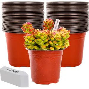 6 Inch Plastic   Pots (100pcs Pots and 100 count  Labels) Seedling Flower  Container (Red) Seed Starting Pots Indoor/Outdoor
