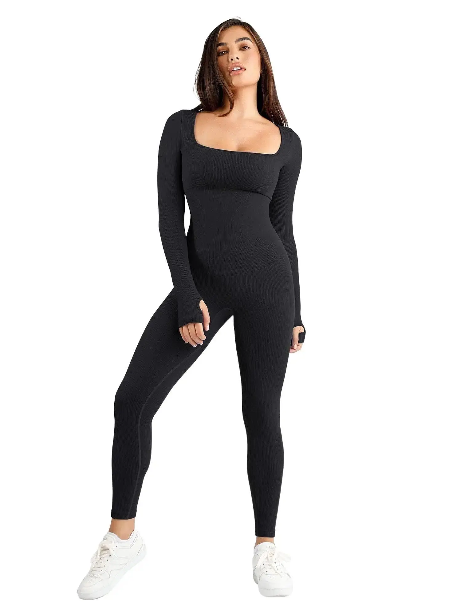 Popilush Sports Seamless Square Neck Long Sleeve Jumpsuits-Creator Live