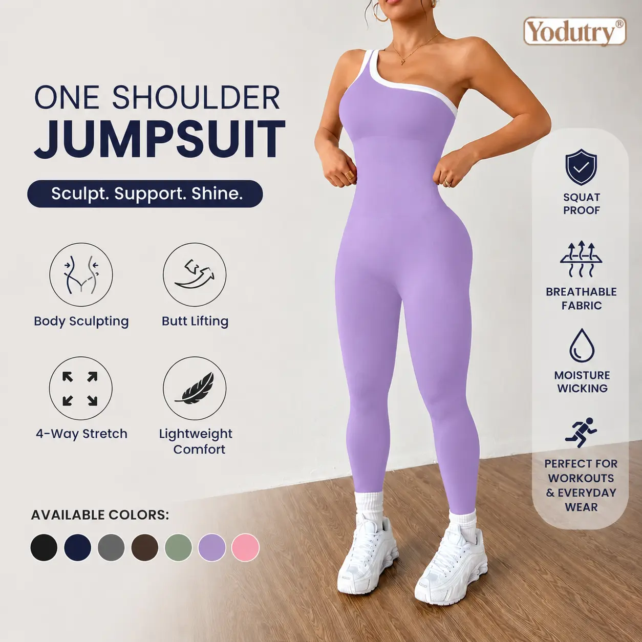 Yodutry | Women's Sculpting One Shoulder Jumpsuit Athletic Romper Stretch Yoga Bodysuit Compression Workout Outfit.Confidence Starts With the Perfect Fit.