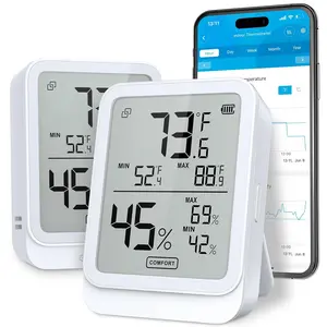 Hygrometer  H5104 2Pack,  Room Temperature  with APP Alert and 2  Date Storage Export, Remote LCD Digital Hygrometer Indoor Humidity Meter, Greenhouse