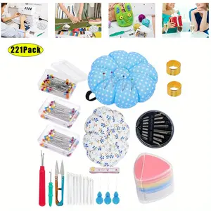 221 Pieces Multicolor Sewing Pins Set - Straight Quilting Pins Including Sewing Seam Ripper Scissors Pin Cushion and Soft Tape Measure for Dressmaking Jewelry Decoration