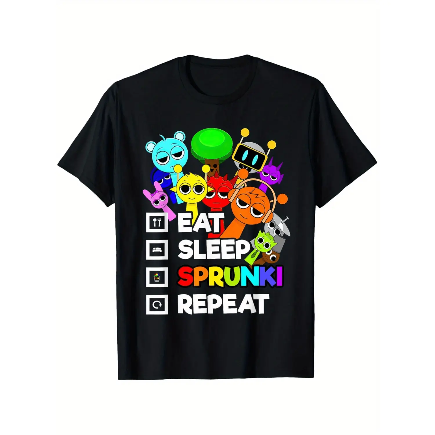 100% Cotton Summer T Shirts Boys Cotton T Shirt With Fun Sprunki Repeat Graphic Print Breathable Crew Neck Short Sleeve Tee For Casual Streetwear Comfortable And Durable Ideal Gift For Tween Boys In Multiple Colors T-Shirt For Men and Women