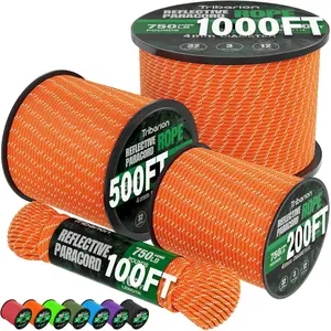 Reflective Paracord Rope 750 lb - 100ft 5/32" Parachute Cord 4MM 12-Strand para Cord - Heavy Duty Spool String for Survival,Camping Gear, Survival Bracelet, Clothesline - Orange
