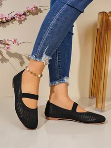 2026 Summer New Breathable Mesh Knit Mary Jane Shoes for Women, Square Toe Soft Sole Flat Shoes, Comfortable Ballet Flats, Casual All-Season Walking Shoes