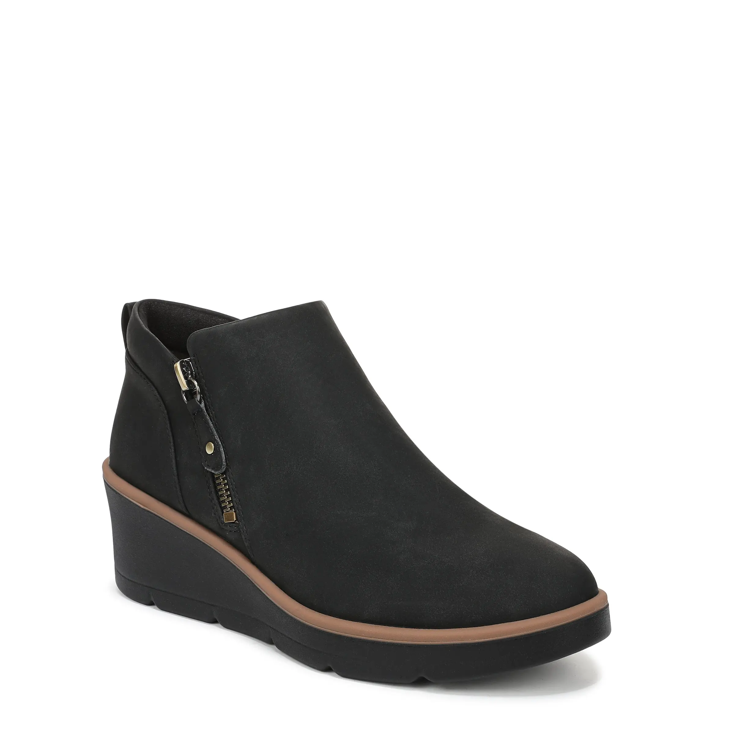 Dr. Scholl's Shoes Women's Lizzie Low-Chem Faux Leather City Chic Wedge Boot, Lightweight Shoe with Side Zipper & Recycled Liner, Walking Shoes