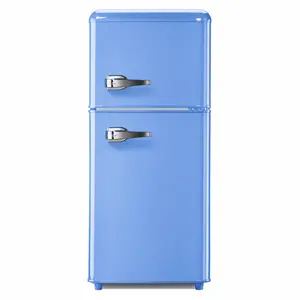 3.2 Cu. Ft. 2-Door Retro Mini Fridge with Freezer, Blue Vintage Compact Refrigerator for Home & Office, 7-Level Adjustable Thermostat, Adjustable Shelves, Energy-Efficient Quiet Household Appliance