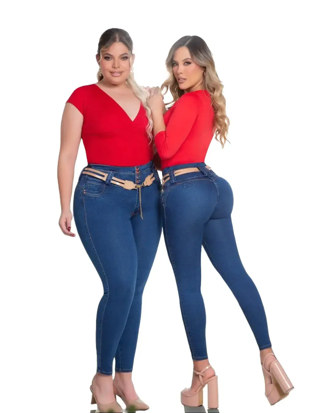 Women's High-Waisted Colombian Shapewear Jeans, Skinny Fit, Double Abdomen Control, High Compression, Push-Up Effect, Peaches and Cream Fabric, 5-Button Design, REF ANA Denim Jean Pants Button Jeans