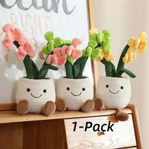 Simulation Orchid Flower Plush Flower Pot Plush Doll, 1 Count Cute Plush Flower Pot Doll, Home Decor Birthday Gift