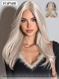 Topshe 13*6 Lace Front Wig, Long Platinum Fiber Straight Hair, Natural Hairline, Heat Resistant, Comfortable, Lightweight, Easy to Wear