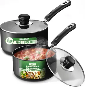 Utopia Kitchen Nonstick Aluminum Cookware Sets - 1 Qt & 2 Qt Stovetop Saucepans with Lids, Handles, Grey & Black Design Utopia Kitchen Nonstick Aluminum Cookware Sets - 1 Qt & 2 Qt Stovetop Saucepans with Lids, Handles, Grey & Black Design