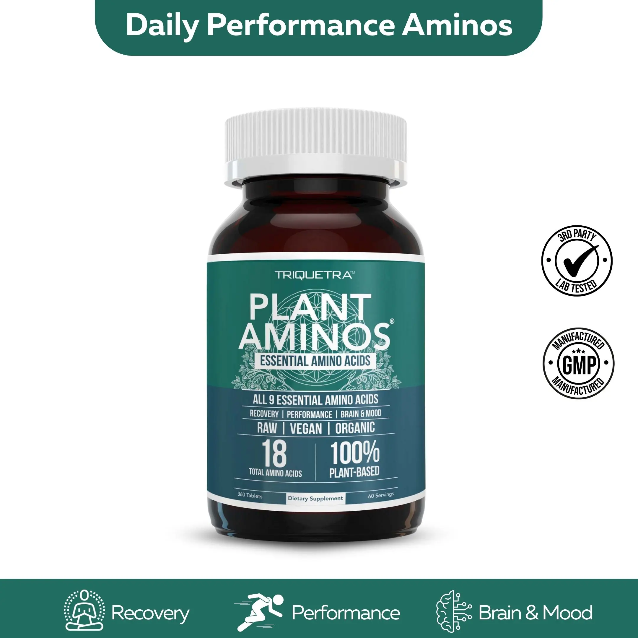 Plant Aminos | Organic Essential Amino Acids (EAAs) & BCAAs – 100% Plant-Based, Vegan with All 9 Essential Amino Acids – 360 Tablets Healthcare Muscle