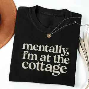 Mentally I'm At the Cottage, Bookish Hockey Romance Boxy Crop Top, Heated Rivalry Reader Tee, BookTok Aesthetic Shirt, Cozy Romance Reader Gift