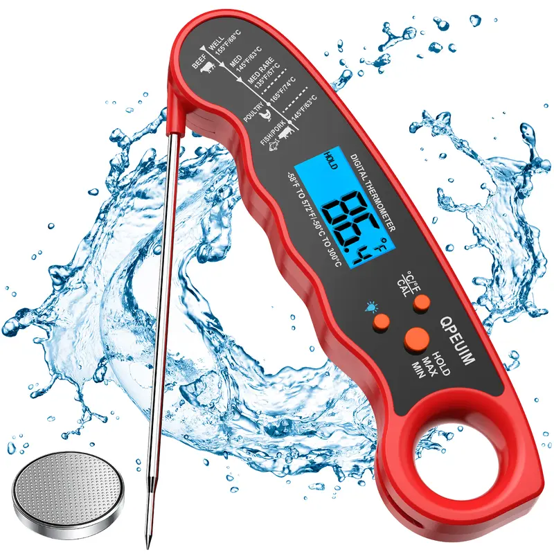 1PC Digital Meat Thermometer - Instant Read, Waterproof, Backlit Kitchen Thermometer with High Accuracy, ABS Build, Indoor Grilling, Deep Fry Use, Gift Box Included for Home Cooks