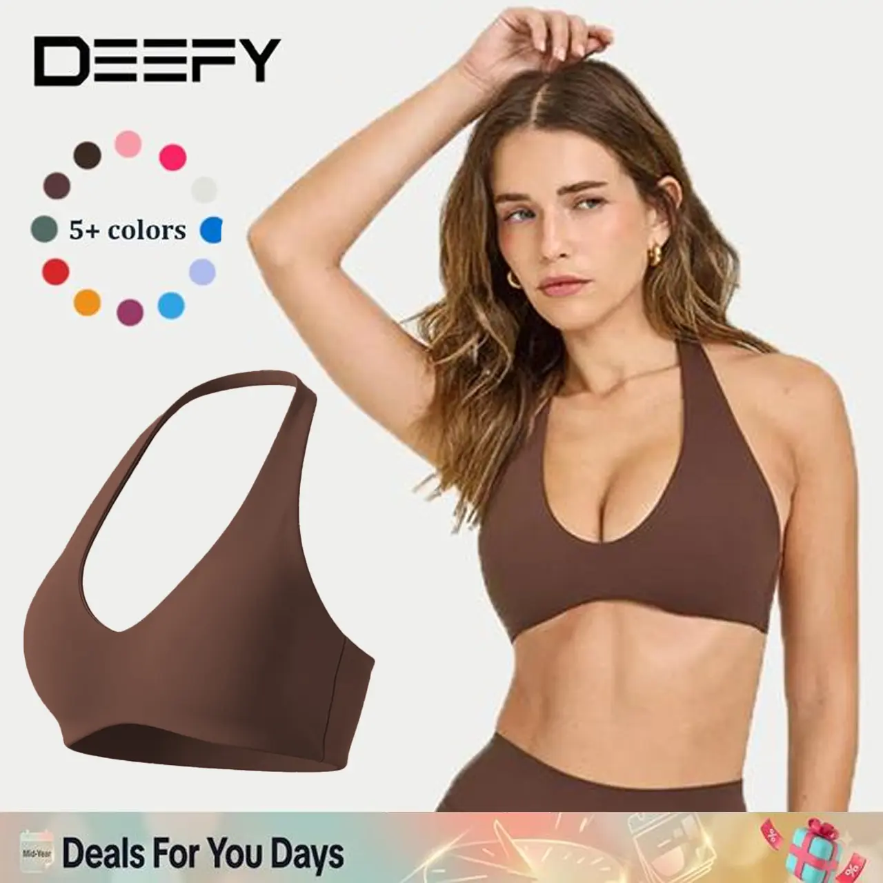 DEEFY SOFTMOTION Minimal Halter Neck Bralette Fitness Gymwear Halter SportsTop Open Back Padded Gym Workout Sportswear Women Seamless Tank Activewear Tops Low Impact Bra Gym