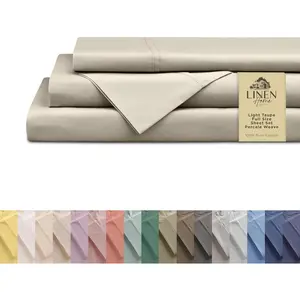 Crisp & Cool 100% Cotton King Percale Sheets - Deep Pocket. Linen Home King Size Sheets.