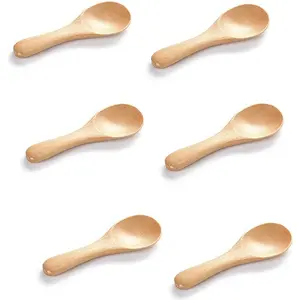 6 PCS Small Wooden Spoons, 3.9 Inches-For Spices Jars, Condiments (Sauces, Salt, Sugar, Honey, Pepper, Tea, Coffee, Ice Cream) - Mini Wood Serving & Cooking Spoons