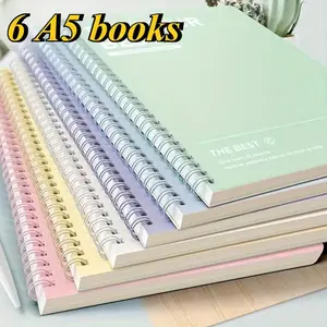 6-Piece A5 Spiral-Bound Notebook Set, Thick & Color-Coded Pages, Ideal for College, Diary, Note-Taking, New Condition, Office Stationery Supplies