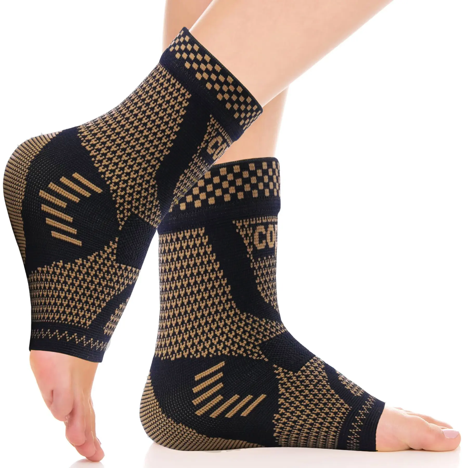 Copper Fiber Ankle Brace Compression Sleeve Socks, Adjustable Ankle Protective Gear - Compression Support Protective Gear for Plantar Fasciitis, Sprain Pain Relief, Tendonitis & Foot Fatigue