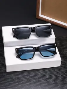 Men's Retro Rectangular Sunglasses, Colorblock Design, UV Protection, Lightweight & Durable, Perfect for Street Style & Casual Wear