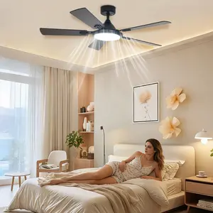 Modern 52 Inch Ceiling Fan with Dimmable 3-Color LED Light, Remote, 6-Speed Quiet Reversible DC Motor, Energy Efficient, Flush or Rod Mount, for Bedroom and Living Room - White or Black