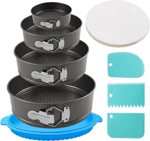4 7 9 10 Inches Nonstick Round Springform Cake Pan Set, Spring Form Pans for Cheesecake Baking, Comes with Silicone Protector, Parchment Paper and Icing Scrapers