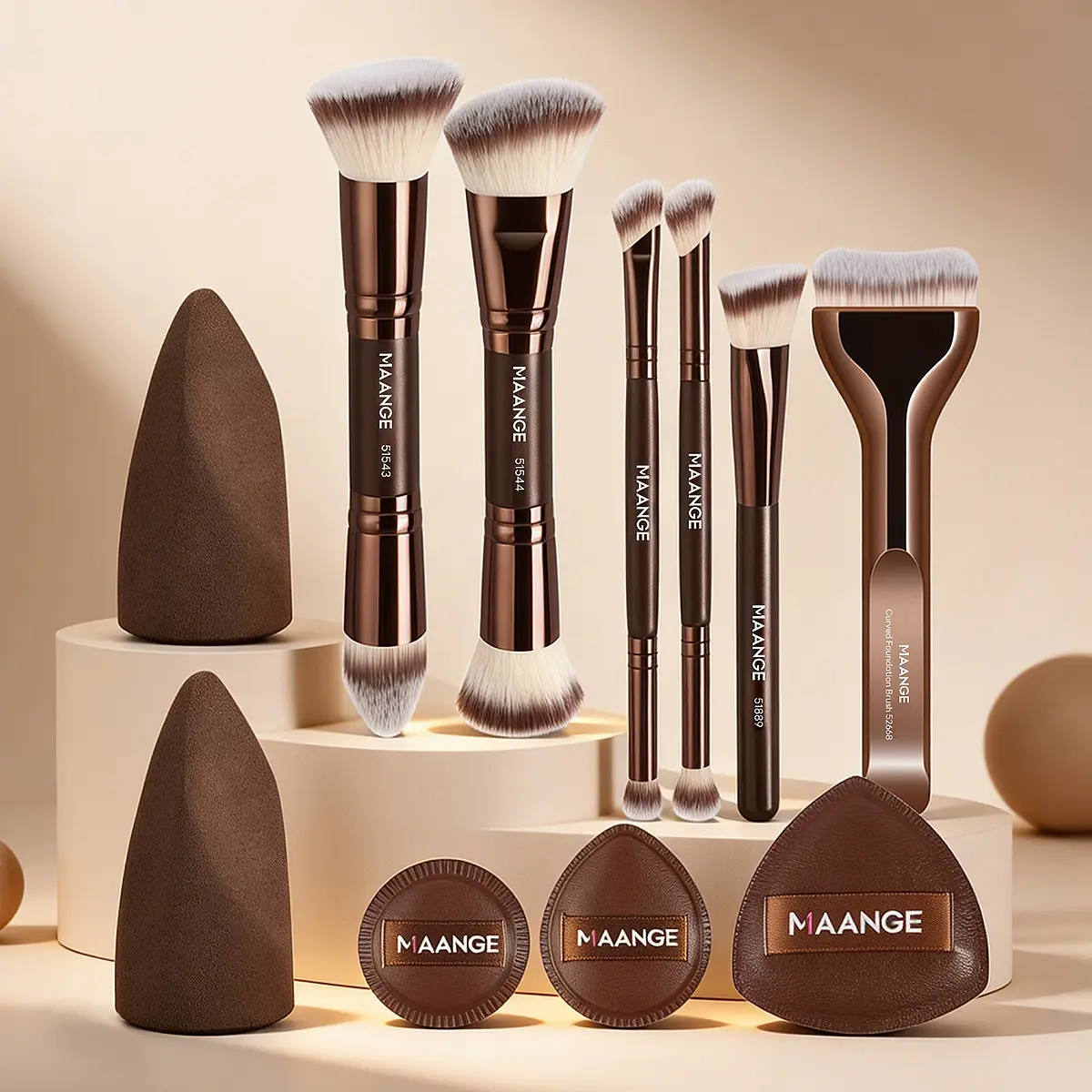 Maange 11-Piece Cosmetics Makeup Tool Set, Includes 6 Makeup Brushes and 5 Foundation Sponges, Essential Beauty Accessories for Professional Application, Blending Brush, Makeup Brushes Kits, Beauty Tools Set