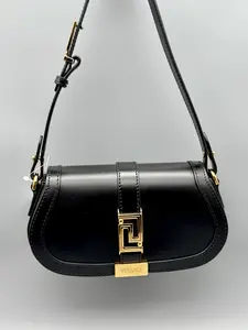 Pre-owned VERSACE Leather Mini Bags Mini Greca Goddess Shoulder Bag with Iconic Greek Key Design and Black Finish