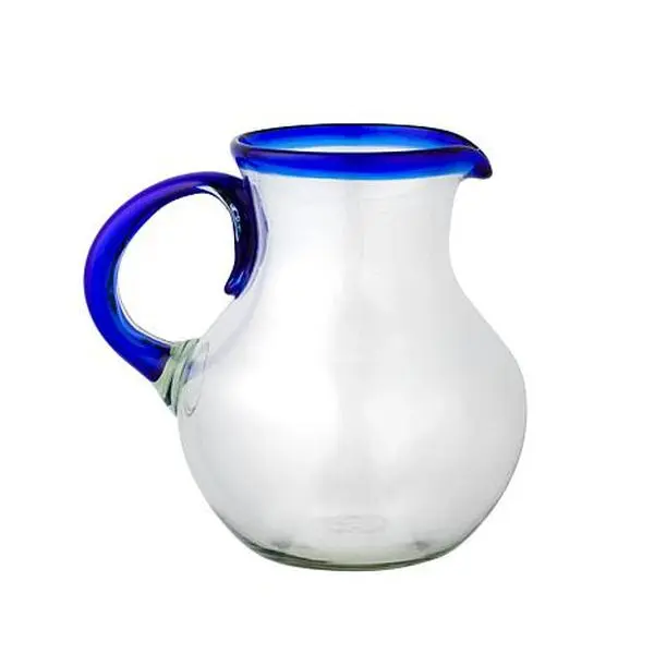 10 Strawberry Street Ten Strawberry Street Handblown Mexican Glass Cobalt Rim Pitcher
