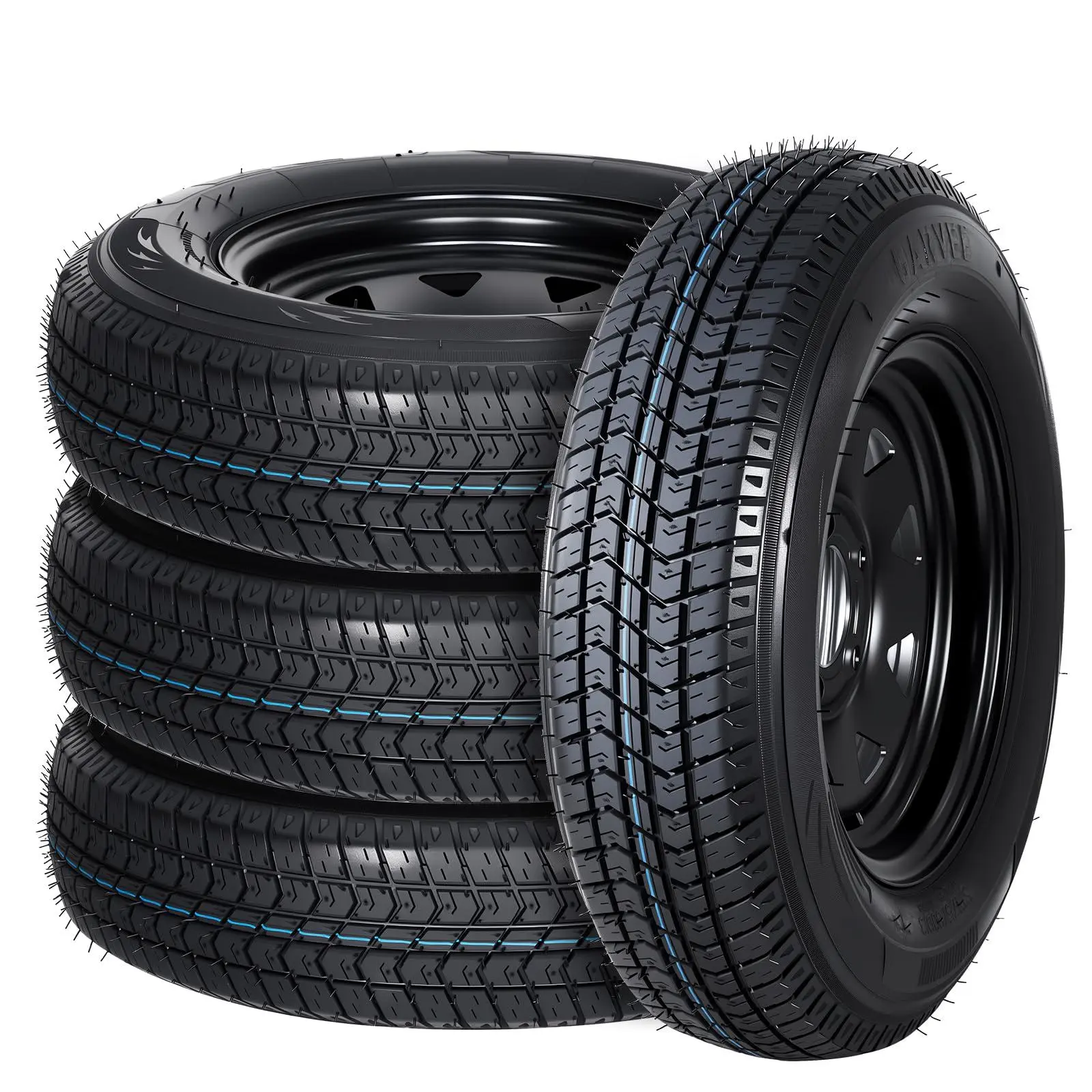 4-Pack ST205/75D15 Trailer Tire and Wheel Assemblies 6 Ply Load Range C 15 Inch Rubber Tires Pre-Mounted on Steel Rims 5 Lug 114.3mm PCD