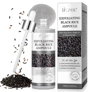 ikzee Black Rice Exfoliating Ampoules 100ml, Hydrating Exfoliant, a gentle mild daily exfoliating scrub for face and body, brightens and removes dead skin cells from all skin types, a daily skincare product.