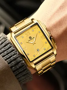 Luxury Square Men's Quartz Watch, Business Dress Wristwatch with Date Window, Stainless Steel Strap, Waterproof Casual Fashion Watch, Square Watches