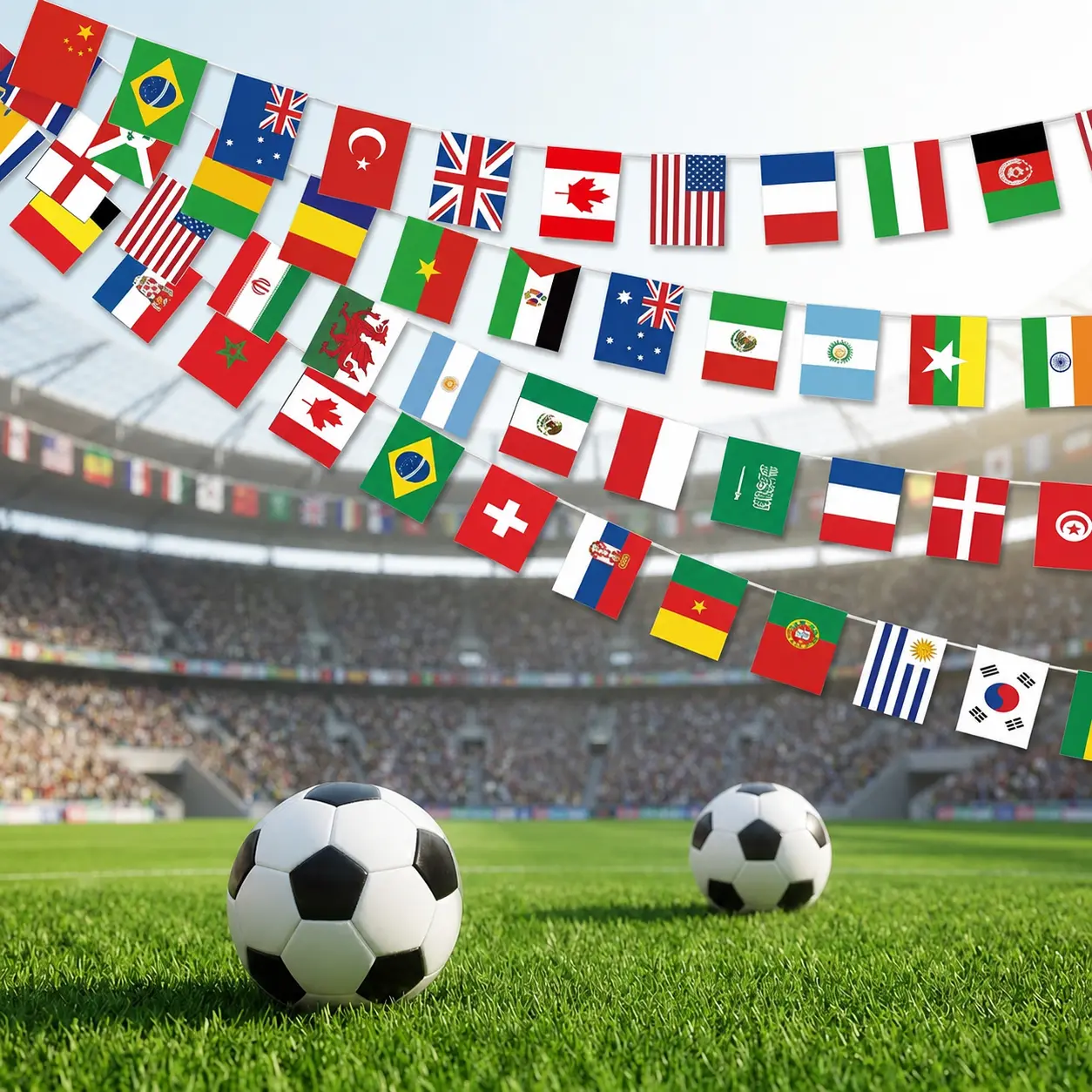 48-Country Polyester World Flags Bunting Banner, 47FT String Pennants Outdoor Flags (5.5x8.3in Each) for 2026 International Soccer Watch Party, Home & Garden Decor