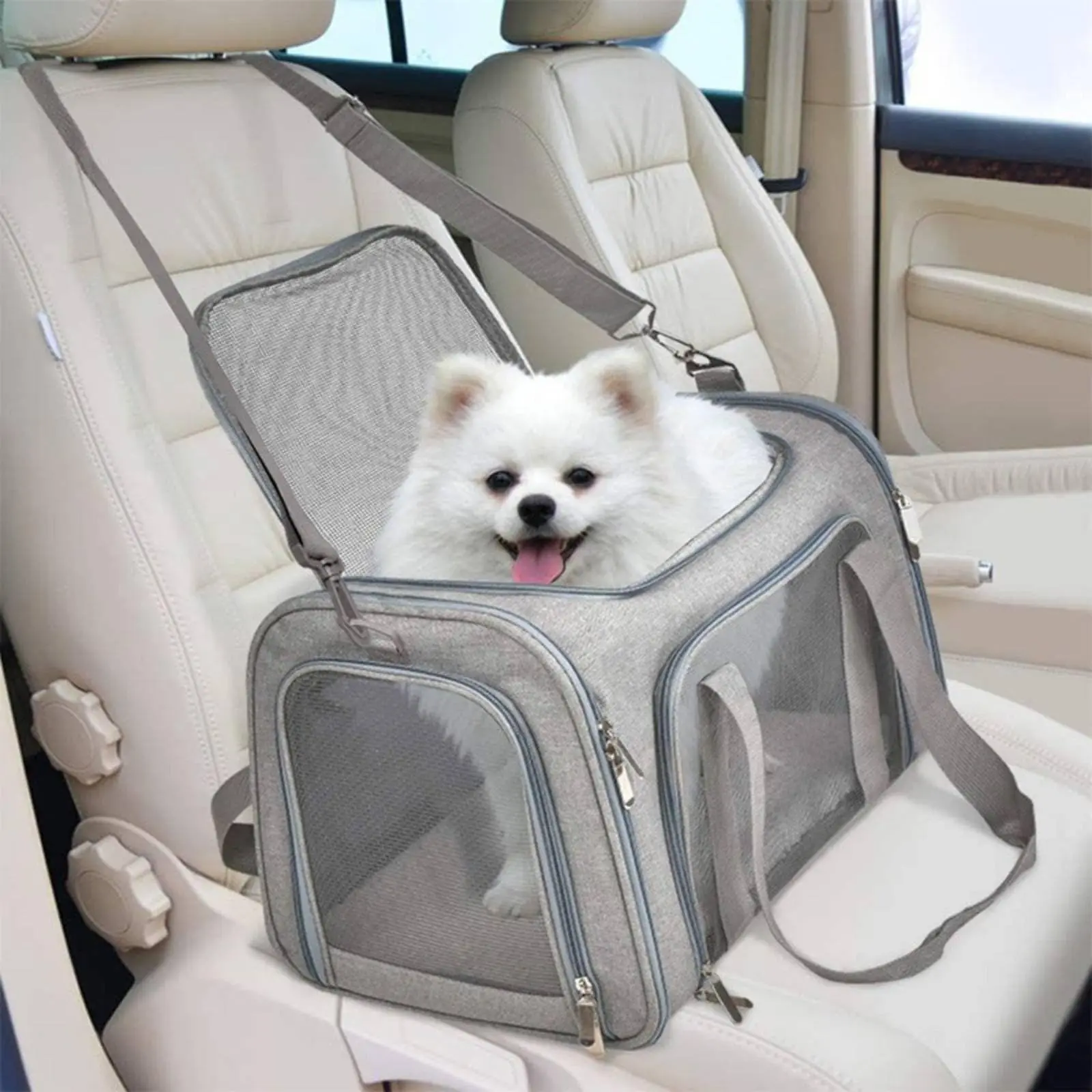 Expandable Animal Carrier Backpack - Airline-Approved Soft-Sided Puppy Carrier for 15 Lbs Max Small-Medium Cats, Collapsible Blue Travel Bag with Shoulder Strap