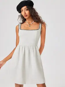 Cider Tweed U-neckline Solid Mini Dress