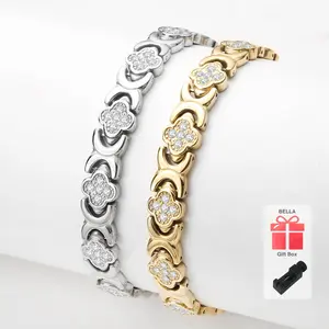 BELLA Lucky Four-Leaf Clover Bracelet Magnetic 3500 Gauss Titanium Steel Unisex Gift Charming Jewelry Ultra-Modern Trendy Accessories Adjustable Sizing Tool Elegant Minimalist Bangle for Women