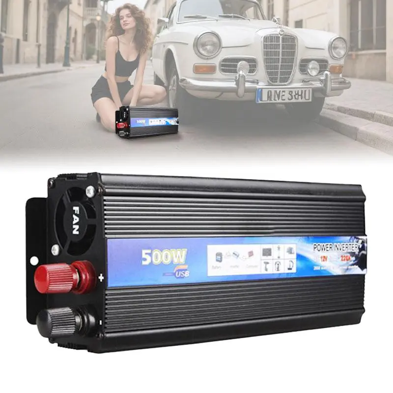 Car Power Converter 500W DC 12V to AC 220V Portable Energy Efficient Inverter Car Mobile Power Voltage Transformer Multi-Functional Car Inverter Inverter System