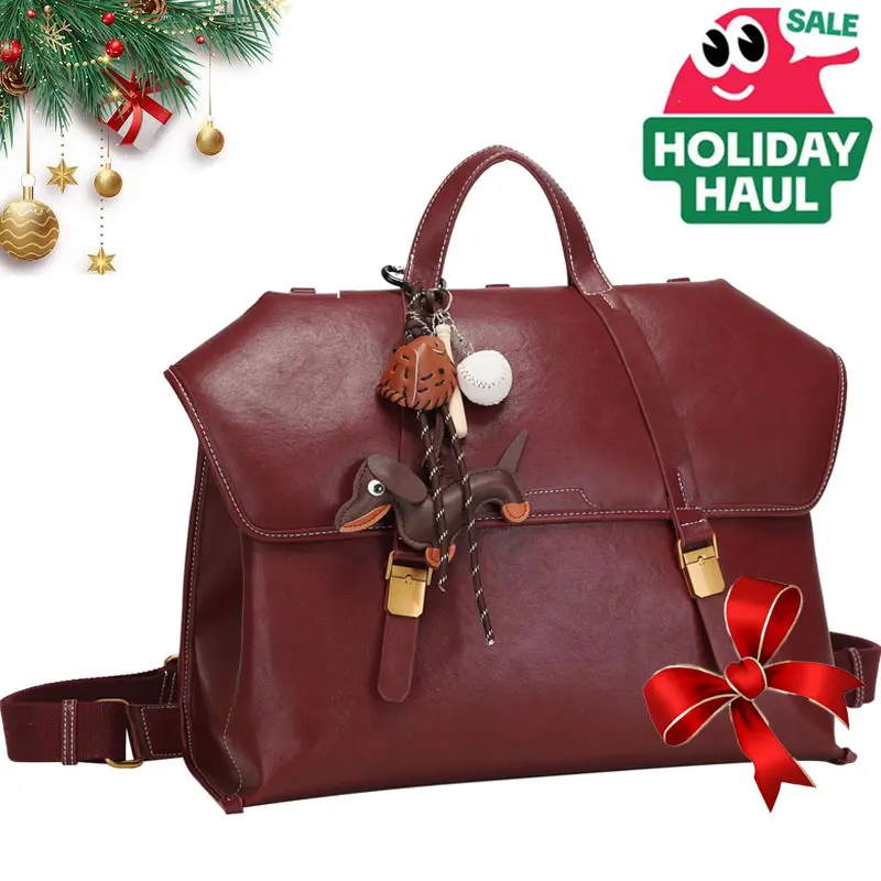 Women’s Laptop Tote & Crossbody Bag, Fits 15.6” Laptop, Zipper Closure, Adjustable Strap, Durable Burgundy Handbag for Work & Daily Use