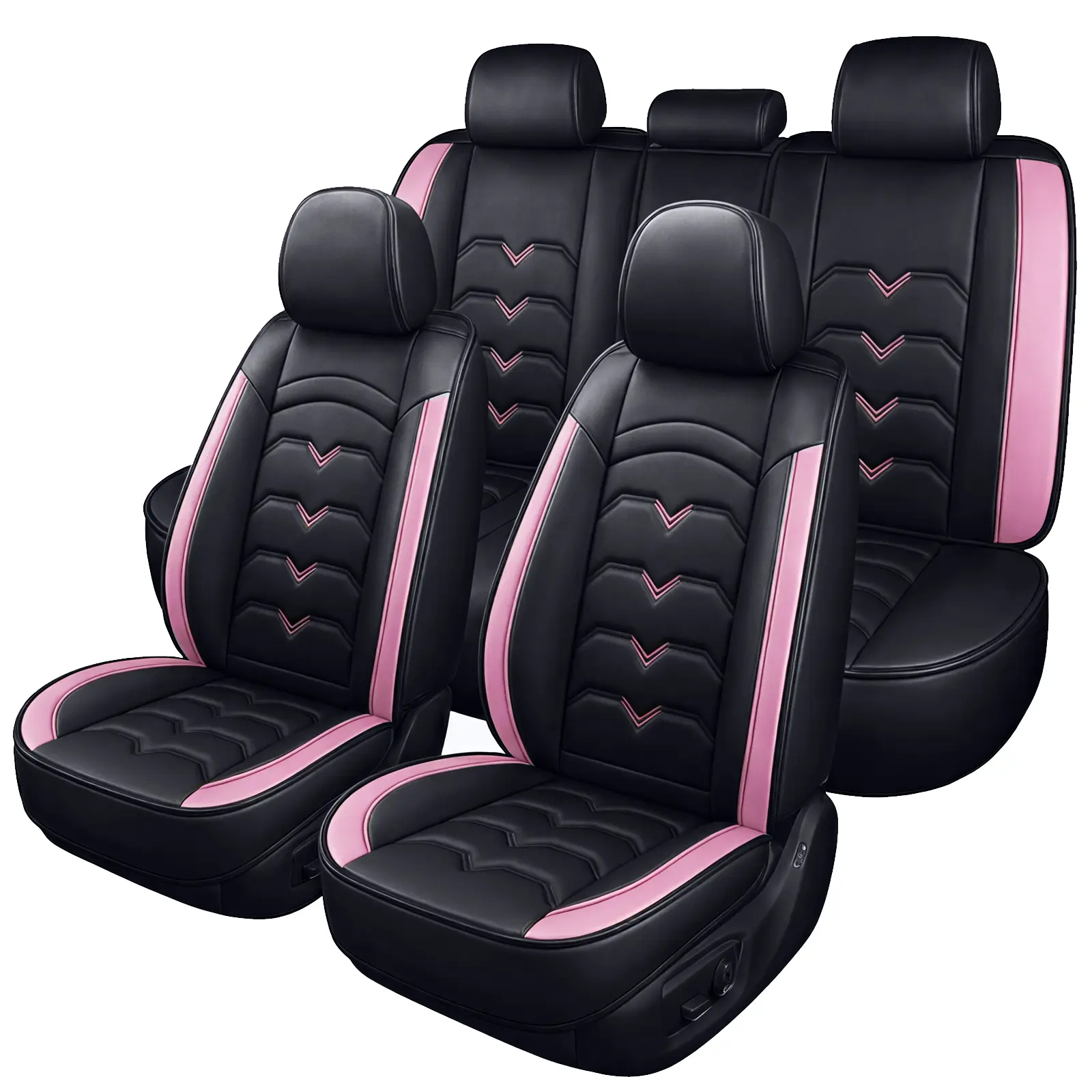 Pink Luxury Full Set 5 Seats PU Leather Car Seat Covers Waterproof Airbag Compatible Easy Install for Sedans SUVs Girly Car Accessories Interior Cool Car Stuff for Women Auto Seat Protectors Cute Interior Upgrade #Summervibes