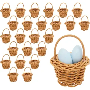 Juvale 24 Pack Rattan Mini Picnic Baskets with Handles for Tiny Birthday Party Favors or Baby Shower (2.75 In) Juvale