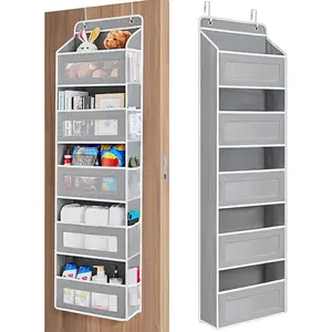 Over-the-door hanging storage box, non-tilting wardrobe storage box, suitable for diapers, toys, shoes, etc. Over-the-door storage box with 5 large-capacity pockets, used for necessities, nurseries, bedrooms, bathrooms