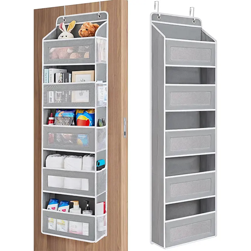 Over-the-door hanging storage box, non-tilting wardrobe storage box, suitable for diapers, toys, shoes, etc. Over-the-door storage box with 5 large-capacity pockets, used for necessities, nurseries, bedrooms, bathrooms