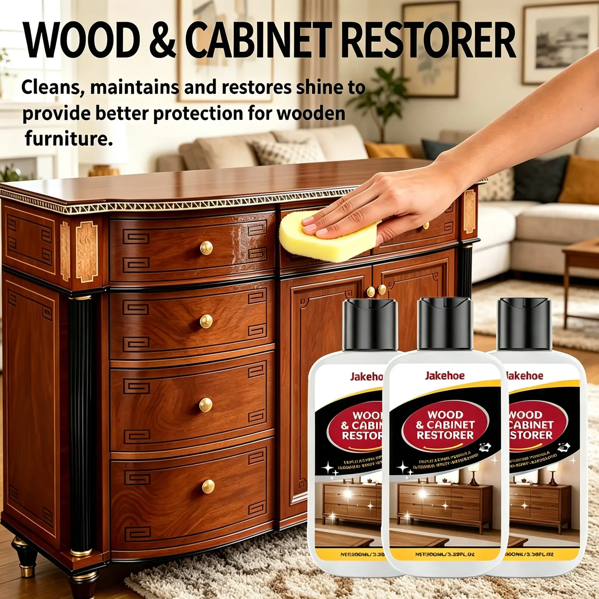 100ML Wood & Cabinet Restorer - Household Items Gentle Furniture Cleaner & Conditioner, Wood Polish for Scratch Repair, Stain Removal, Surface Protection, with Cleaning Towel Included